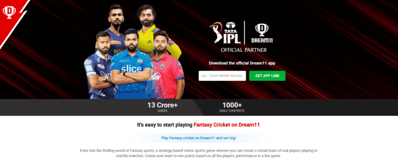 Dream11 homepage